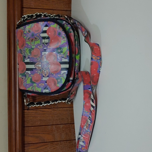 Betsey Johnson Handbags - Betsey Johnson Cherries and Stripes  Crossbody Saddle Bag